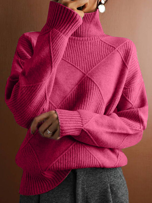 Diamond Pattern Sweater for Women - Turtleneck - Image 1