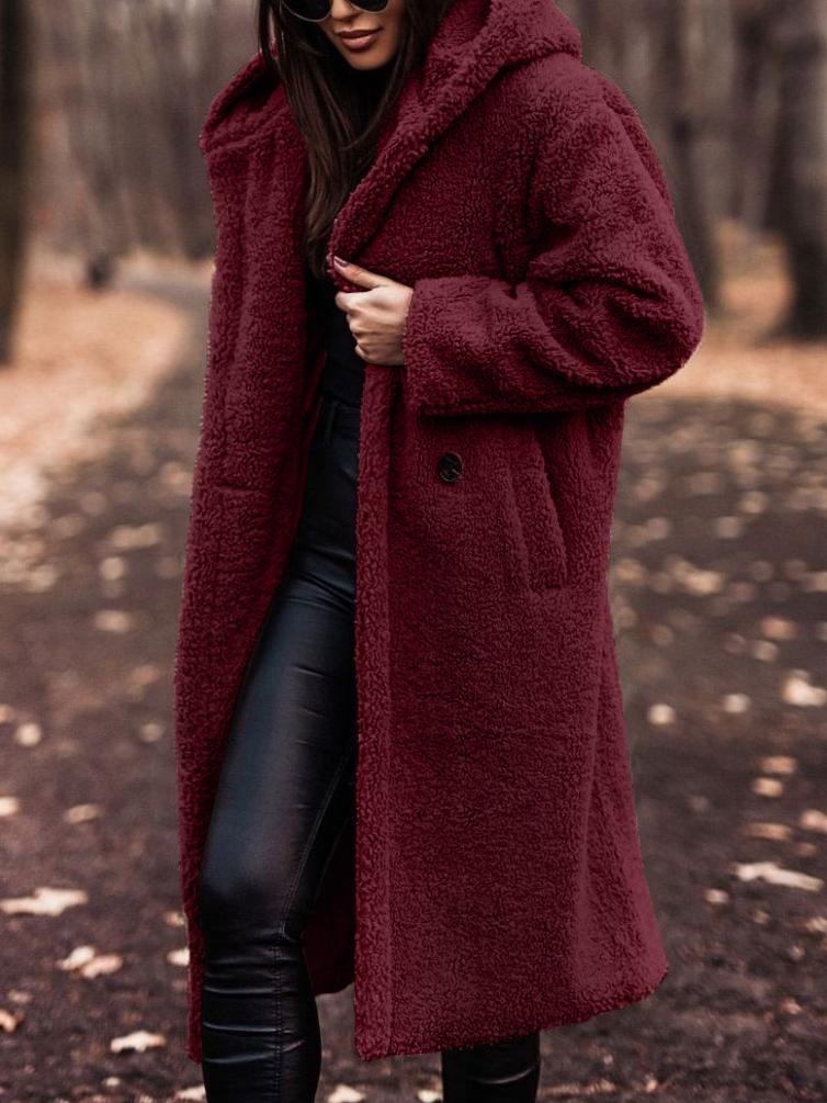 Long Hooded Teddy Coat for Women - Relaxed Fit - Image 8