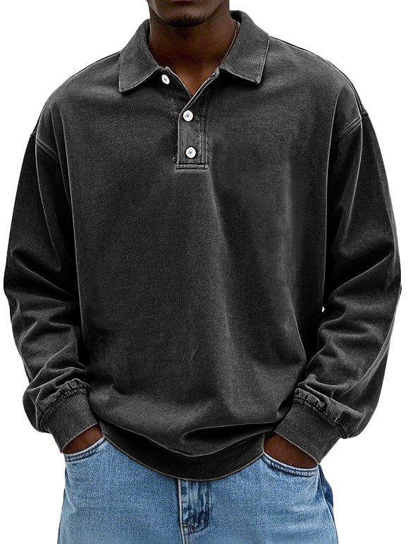 Long Sleeve Polo Shirt for men - Oversized Fit - Collared Button-Down Drop Shoulder Ribbed Cuffs - Image 10