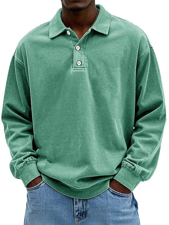 Long Sleeve Polo Shirt for men - Oversized Fit - Collared Button-Down Drop Shoulder Ribbed Cuffs - Image 3