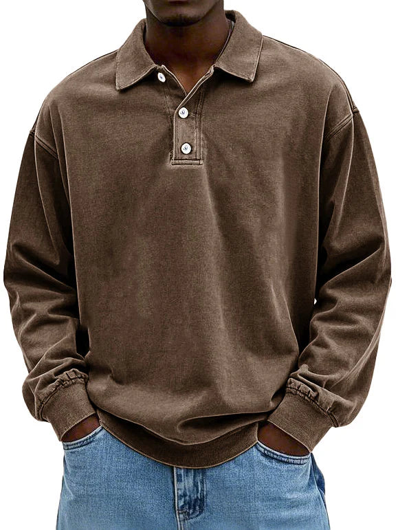Long Sleeve Polo Shirt for men - Oversized Fit - Collared Button-Down Drop Shoulder Ribbed Cuffs - Image 6