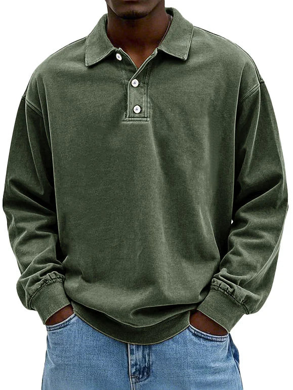 Long Sleeve Polo Shirt for men - Oversized Fit - Collared Button-Down Drop Shoulder Ribbed Cuffs - Image 7