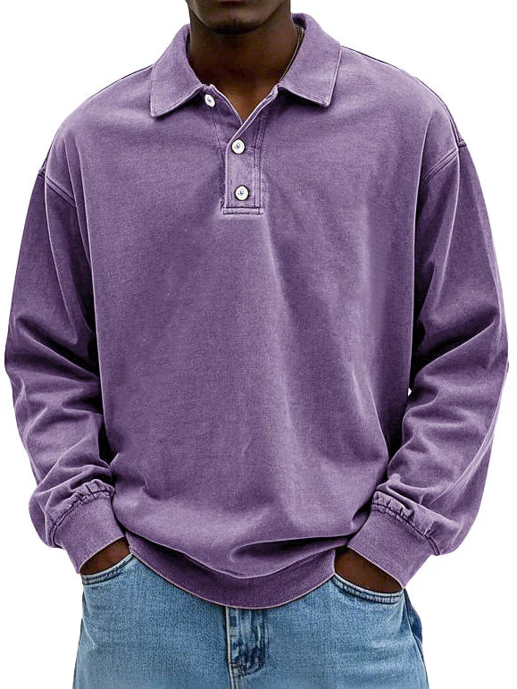 Long Sleeve Polo Shirt for men - Oversized Fit - Collared Button-Down Drop Shoulder Ribbed Cuffs - Image 8
