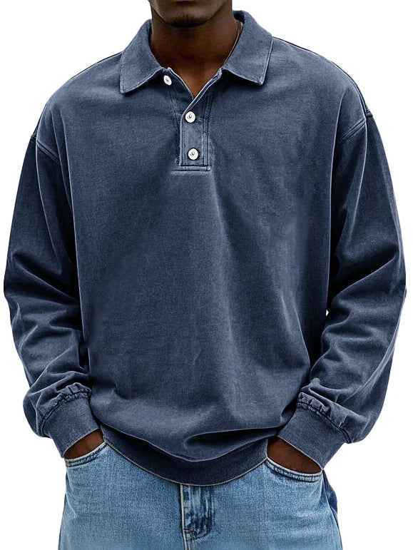 Long Sleeve Polo Shirt for men - Oversized Fit - Collared Button-Down Drop Shoulder Ribbed Cuffs - Image 9