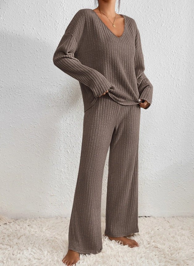 Knit Loungewear Set for Women - Wide Leg Pants - Image 10