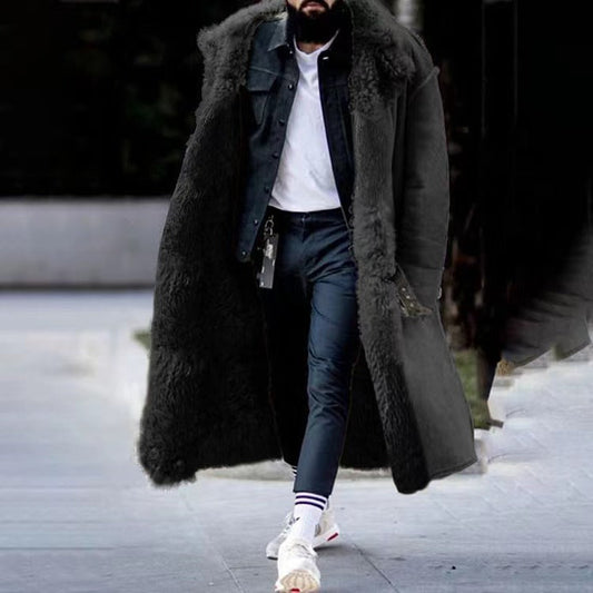 Shearling Long Coat Overcoat for Men - Fur Trim - Image 1