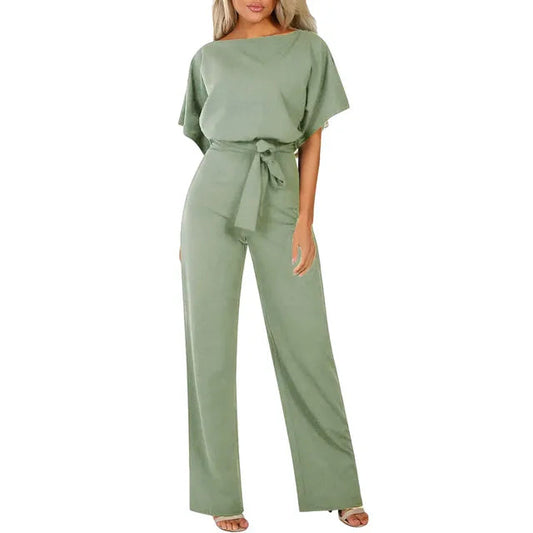Image of Women's Belted Wide Leg Jumpsuit