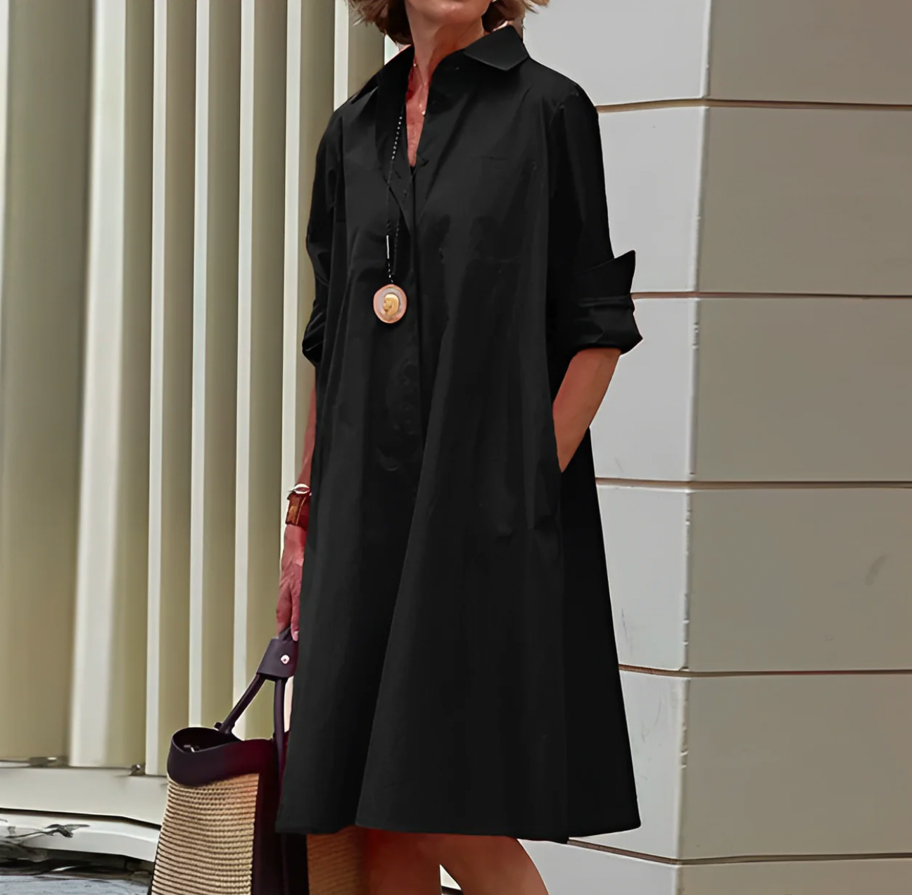 Image of Women's Button-Down A-Line Midi Dress