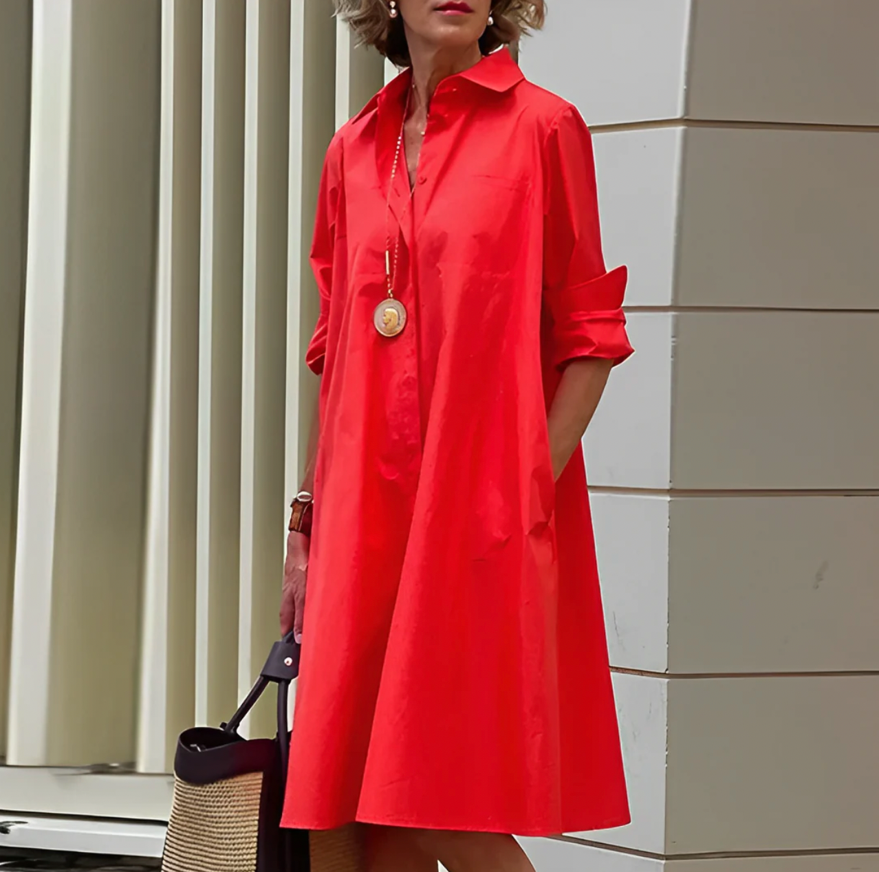 Image of Women's Button-Down A-Line Midi Dress