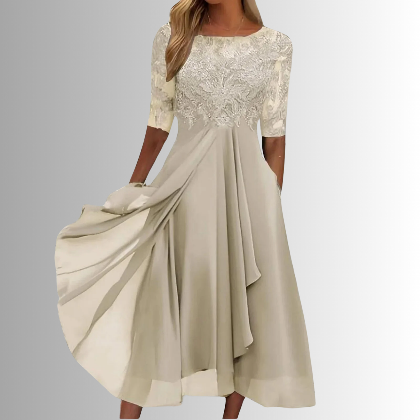 Image of Women's Embroidered Lace A-Line Midi Dress