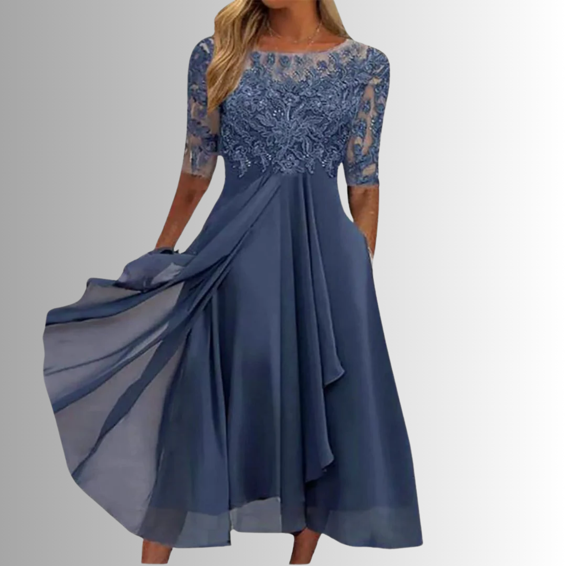 Image of Women's Embroidered Lace A-Line Midi Dress