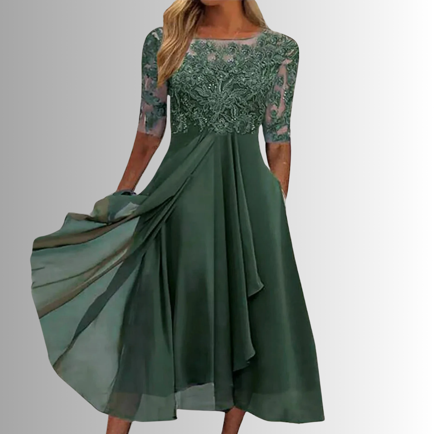Image of Women's Embroidered Lace A-Line Midi Dress