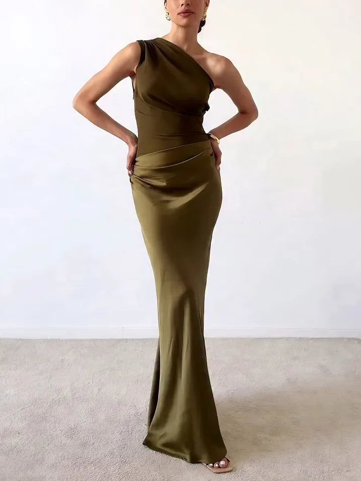 Image of Women's Fitted One Shoulder Evening Maxi Dress