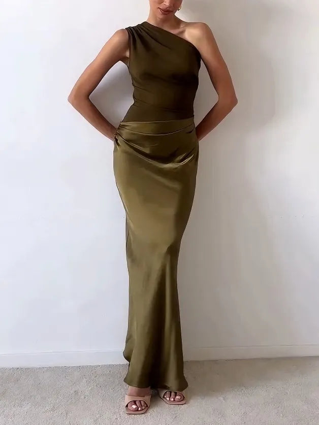 Image of Women's Fitted One Shoulder Evening Maxi Dress