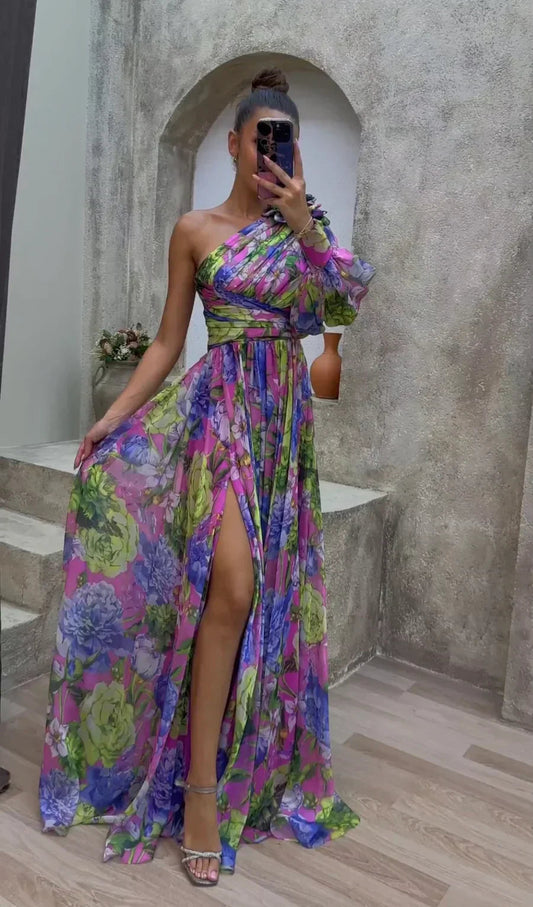Image of Women's Floral One Shoulder Maxi Dress