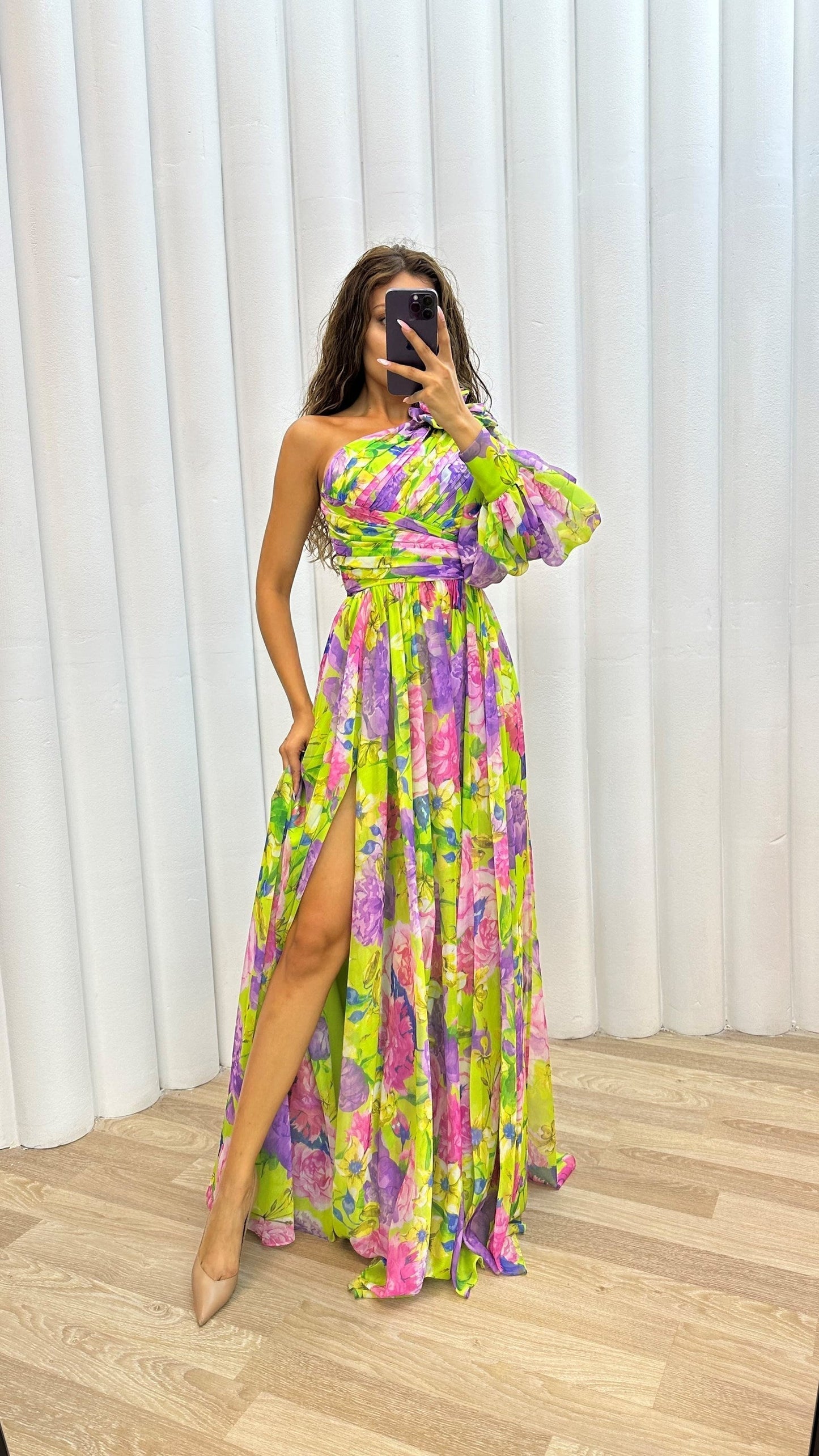 Image of Women's Floral One Shoulder Maxi Dress