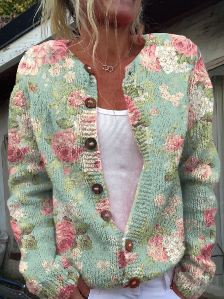 Image of Women's Floral Round Neck Cardigan
