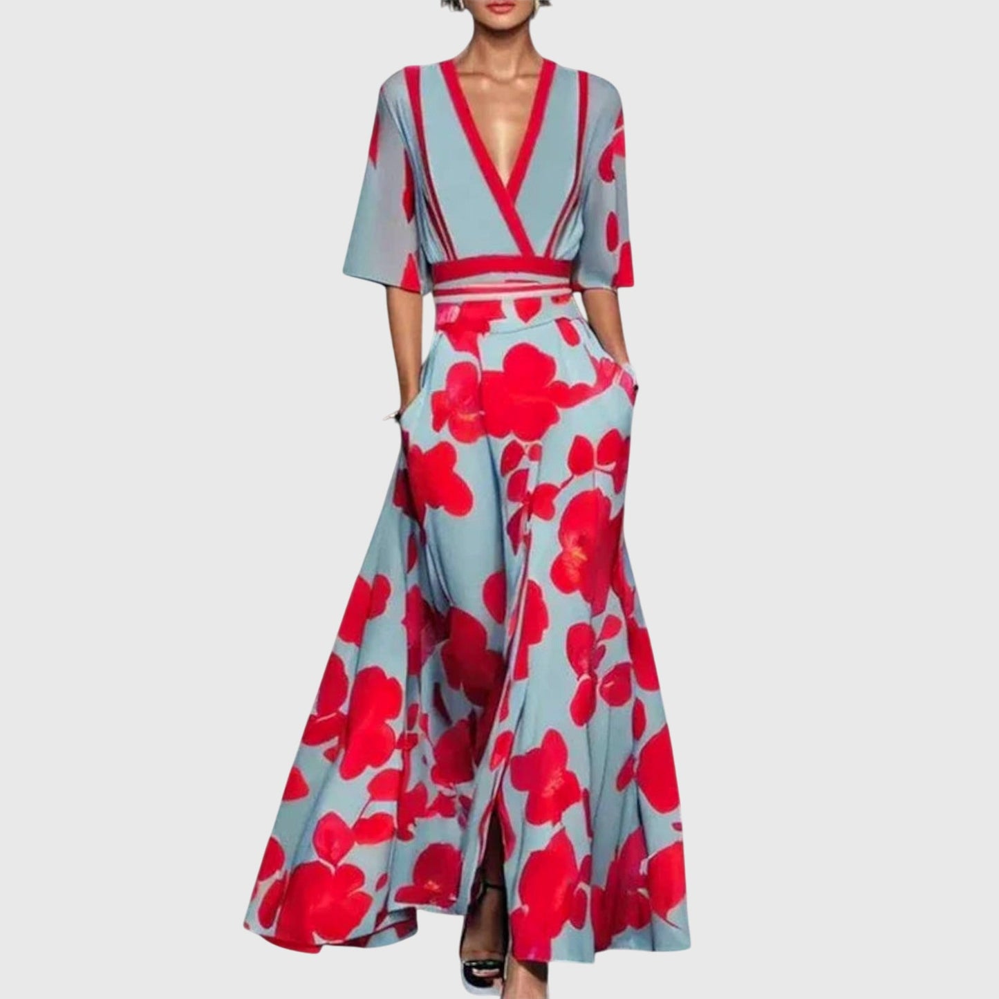 Image of Women's Floral V-Neck Wrap Maxi Dress