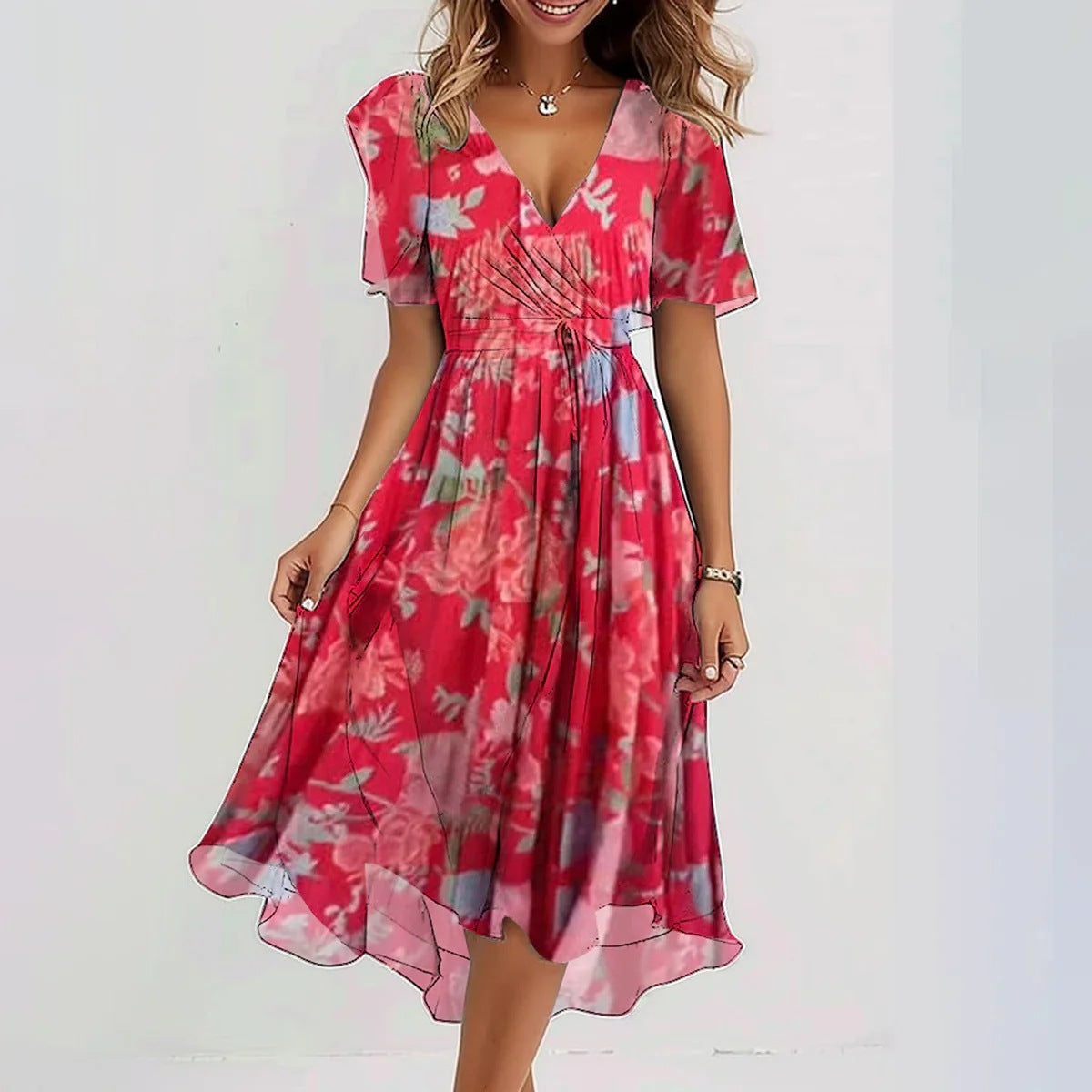 Image of Women's Floral Wrap Midi Dress