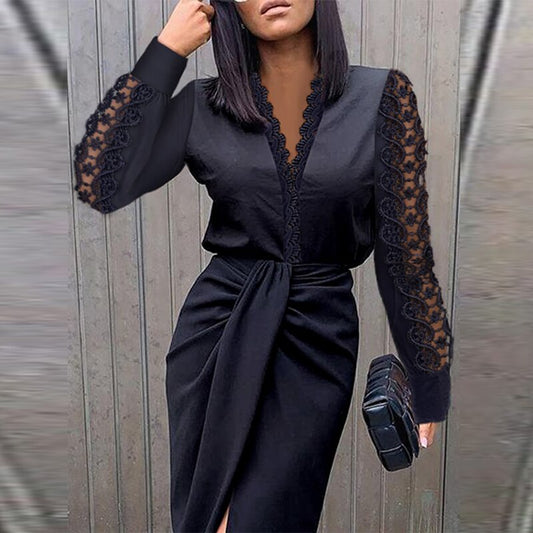 Image of Women's Lace Sleeve A-Line Midi Dress