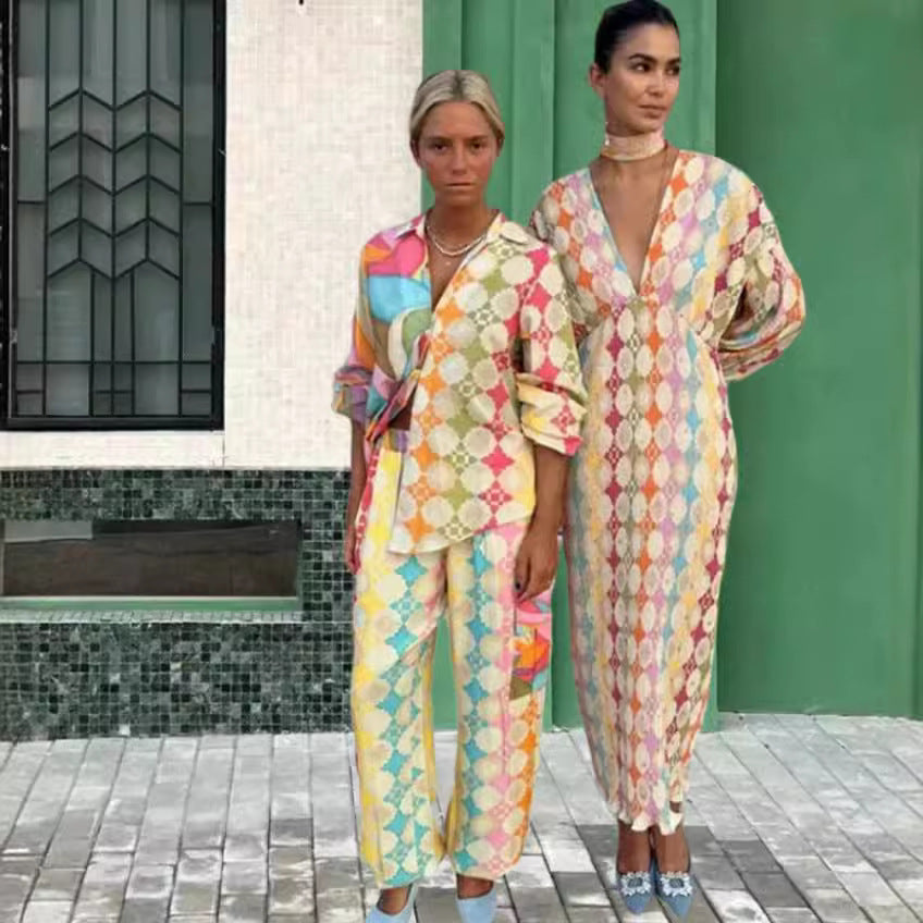 Image of Women's Long Sleeve Geometric Print Set