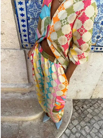 Image of Women's Long Sleeve Geometric Print Set