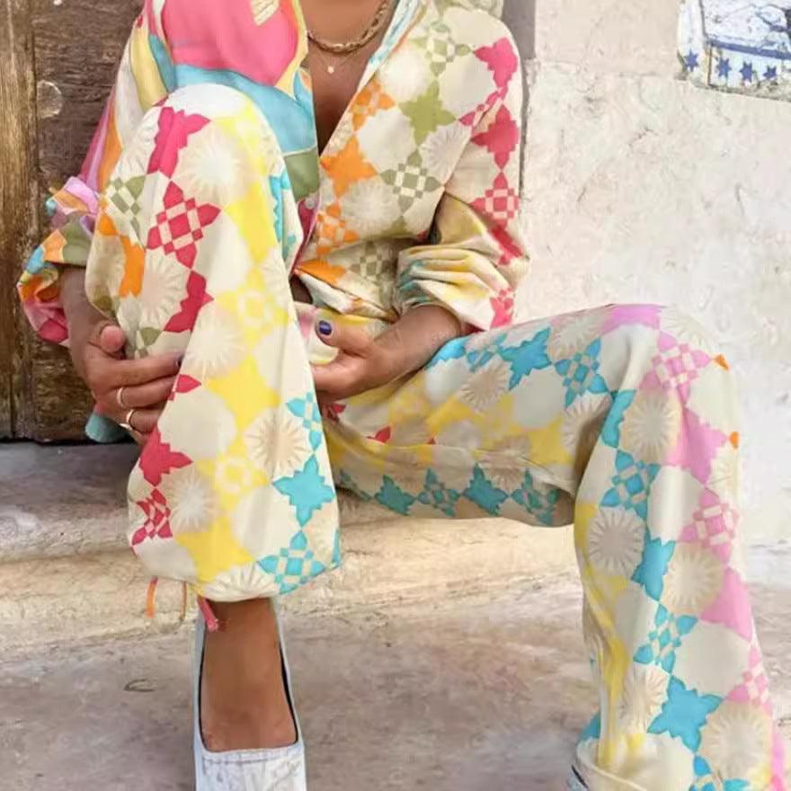 Image of Women's Long Sleeve Geometric Print Set