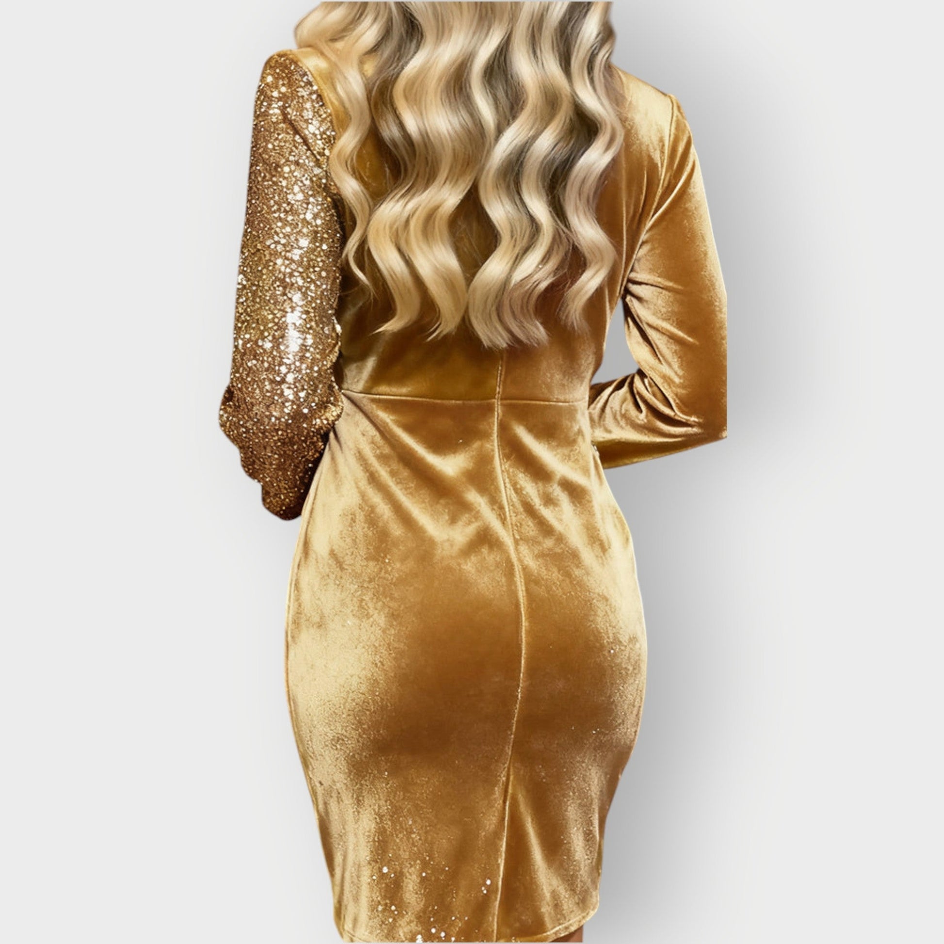 Image of Women's Long Sleeve Sequin Wrap Mini Dress
