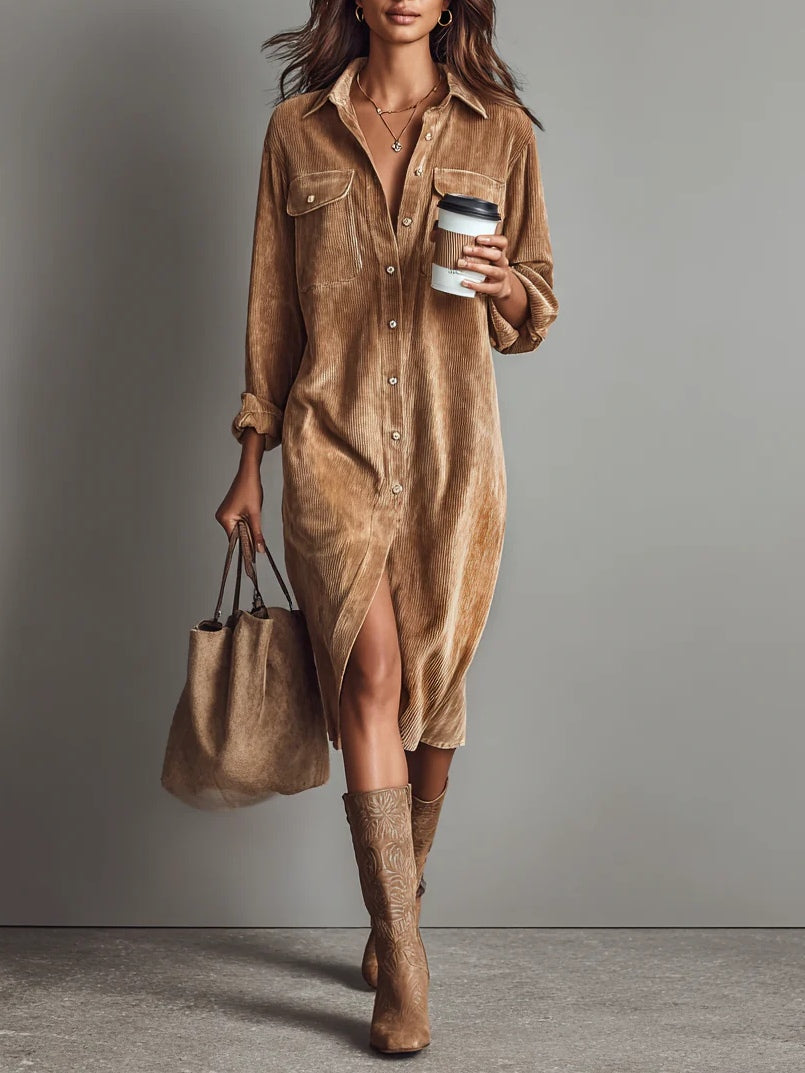 Image of Women's Long Sleeve Shirt Midi Dress