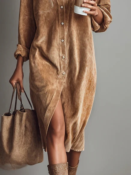 Image of Women's Long Sleeve Shirt Midi Dress