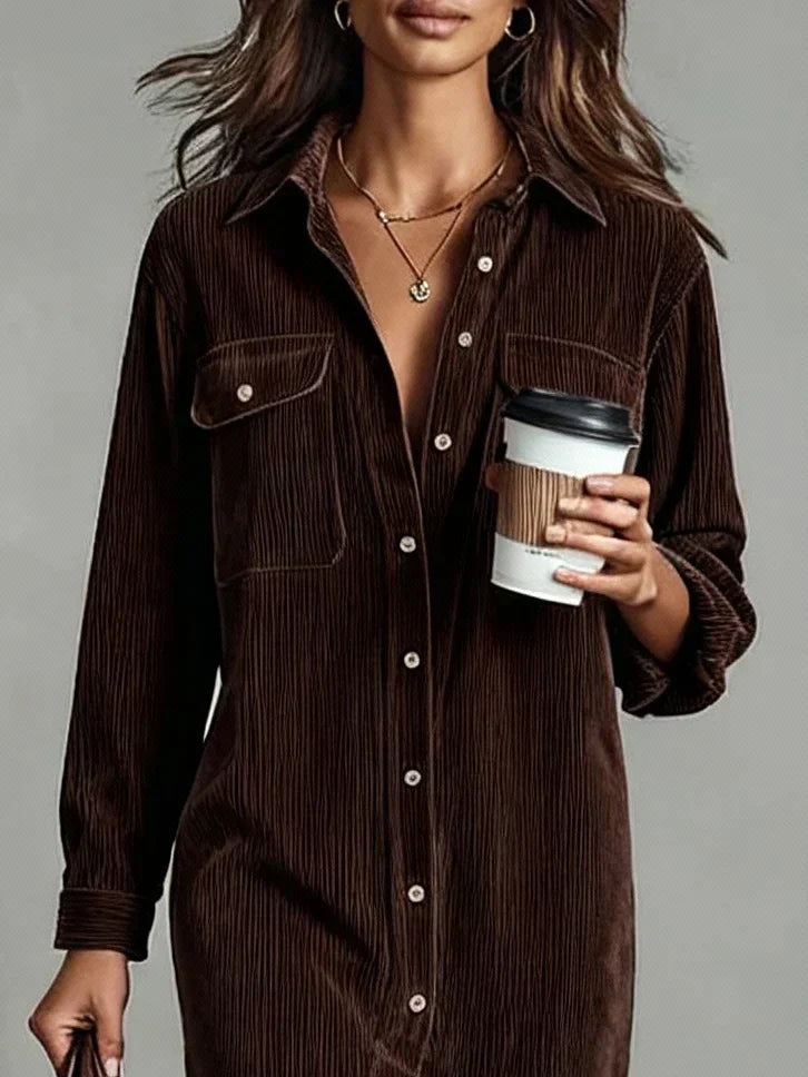 Image of Women's Long Sleeve Shirt Midi Dress