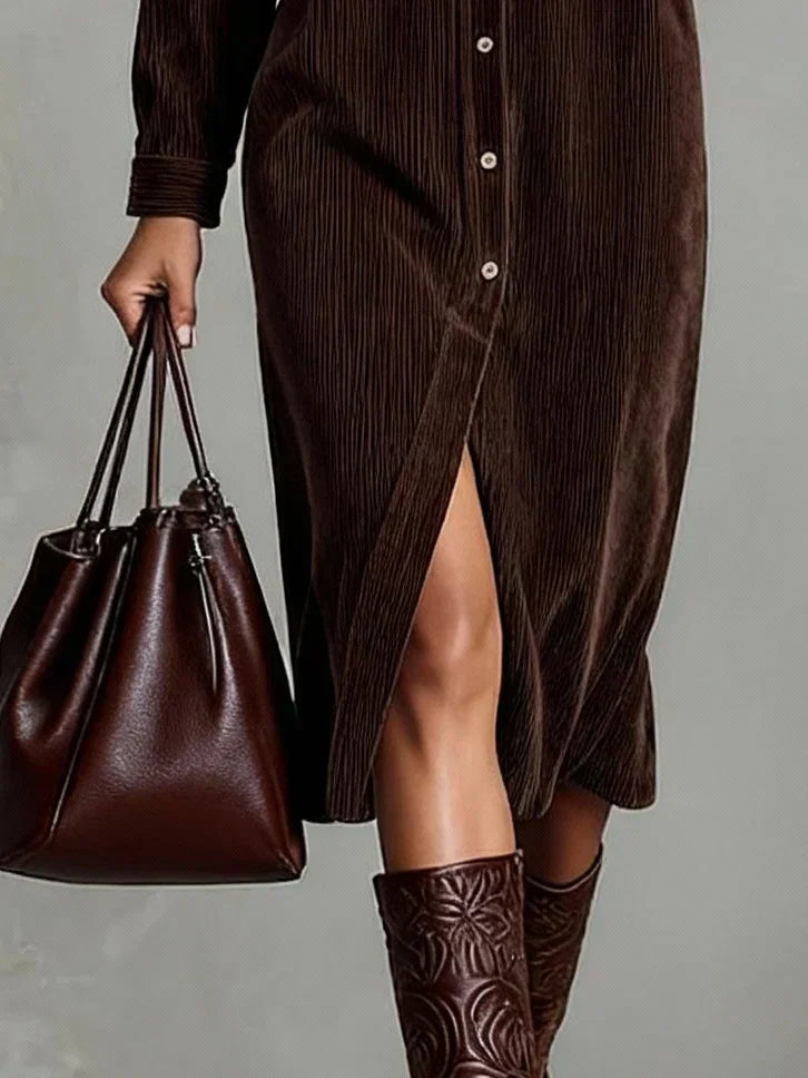 Image of Women's Long Sleeve Shirt Midi Dress