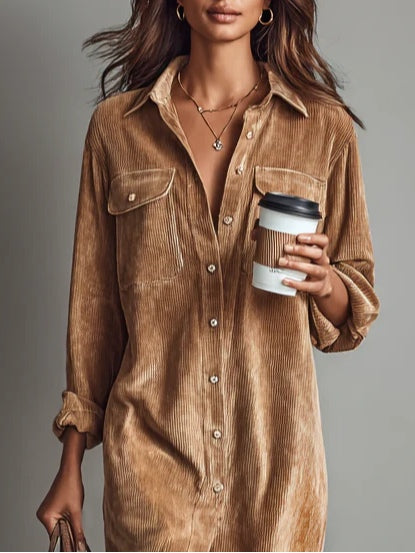 Image of Women's Long Sleeve Shirt Midi Dress