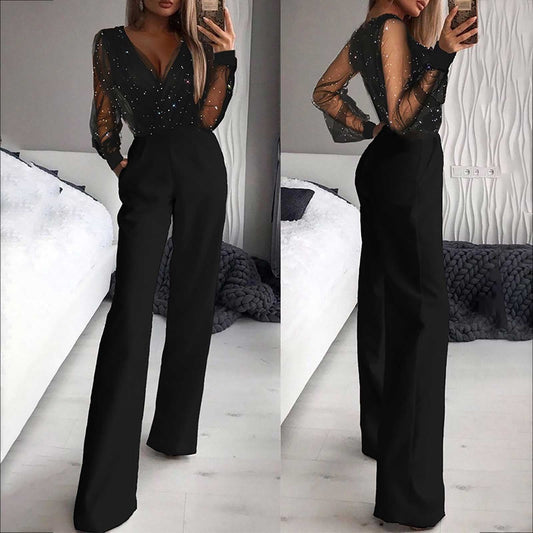 Image of Women's Long Sleeve Wide Leg Jumpsuit