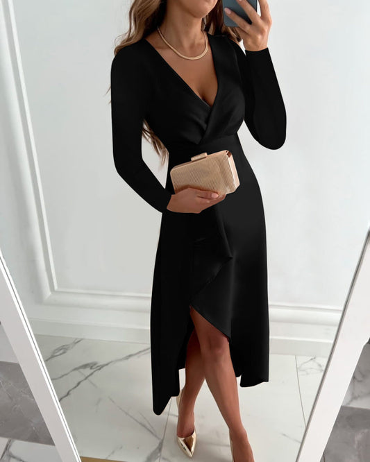 Image of Women's Long Sleeve Wrap Midi Dress