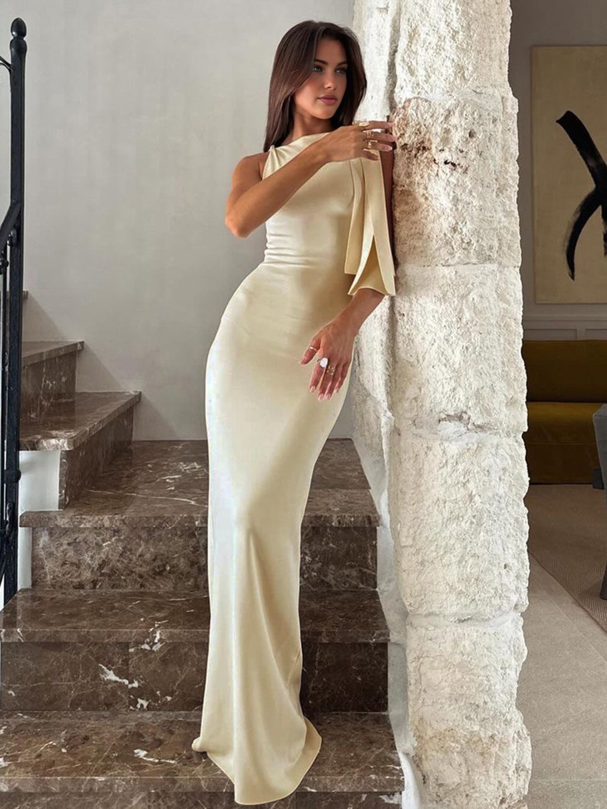 Image of Women's One Shoulder Bodycon Maxi Dress