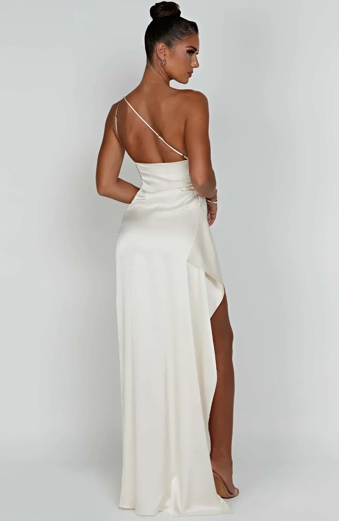 Image of Women's One Shoulder Slit Evening Maxi Dress