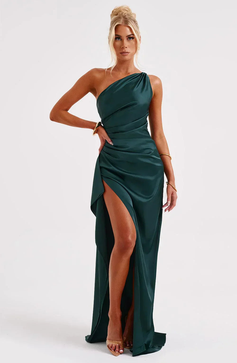 Image of Women's One Shoulder Slit Evening Maxi Dress