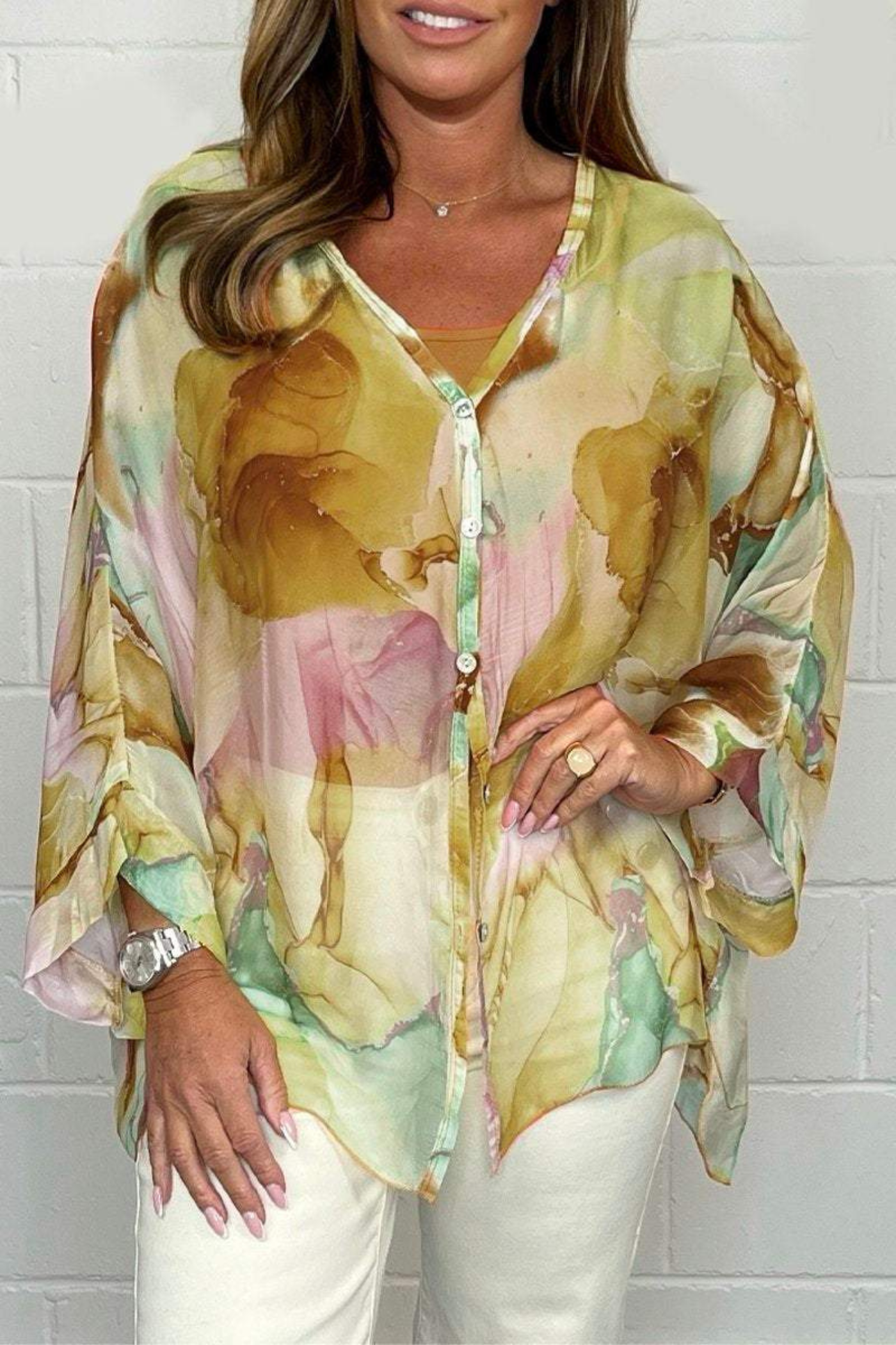 Image of Women's Oversized Abstract Print Blouse