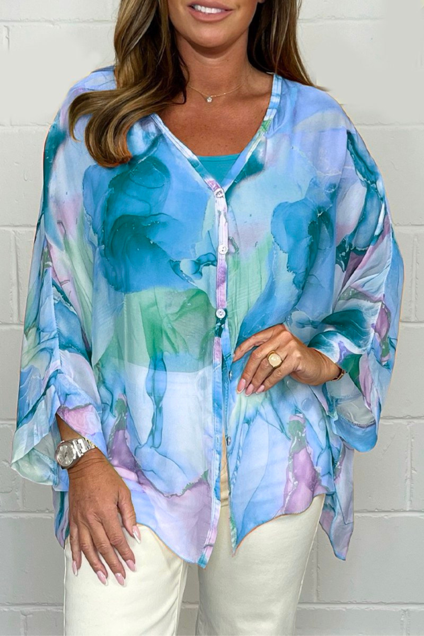 Image of Women's Oversized Abstract Print Blouse