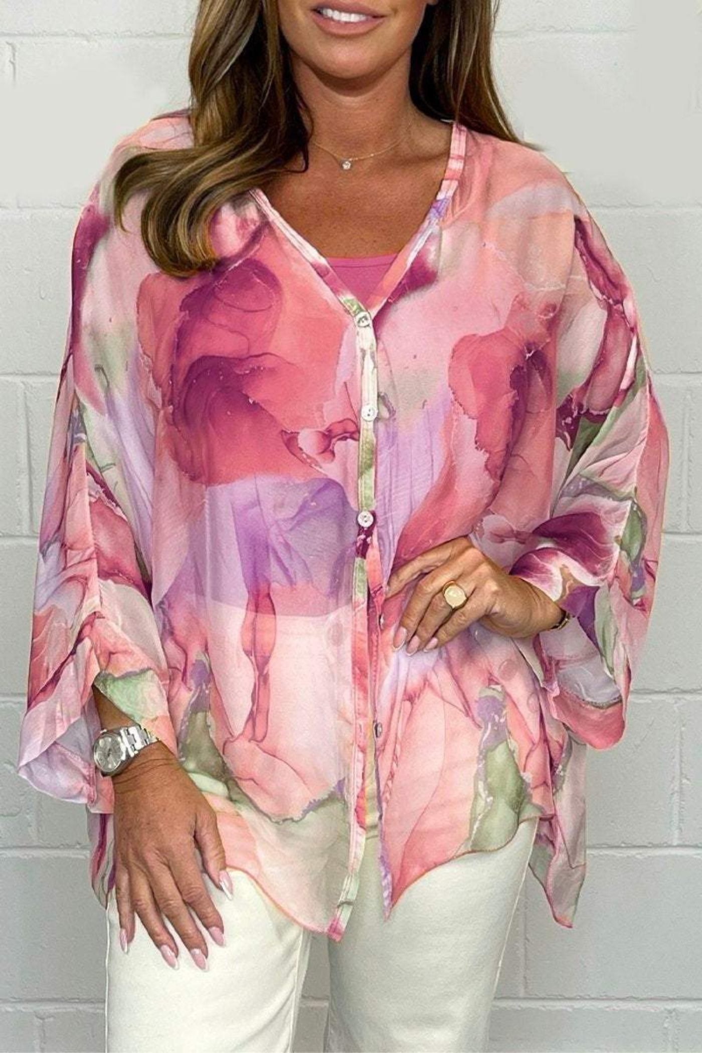Image of Women's Oversized Abstract Print Blouse