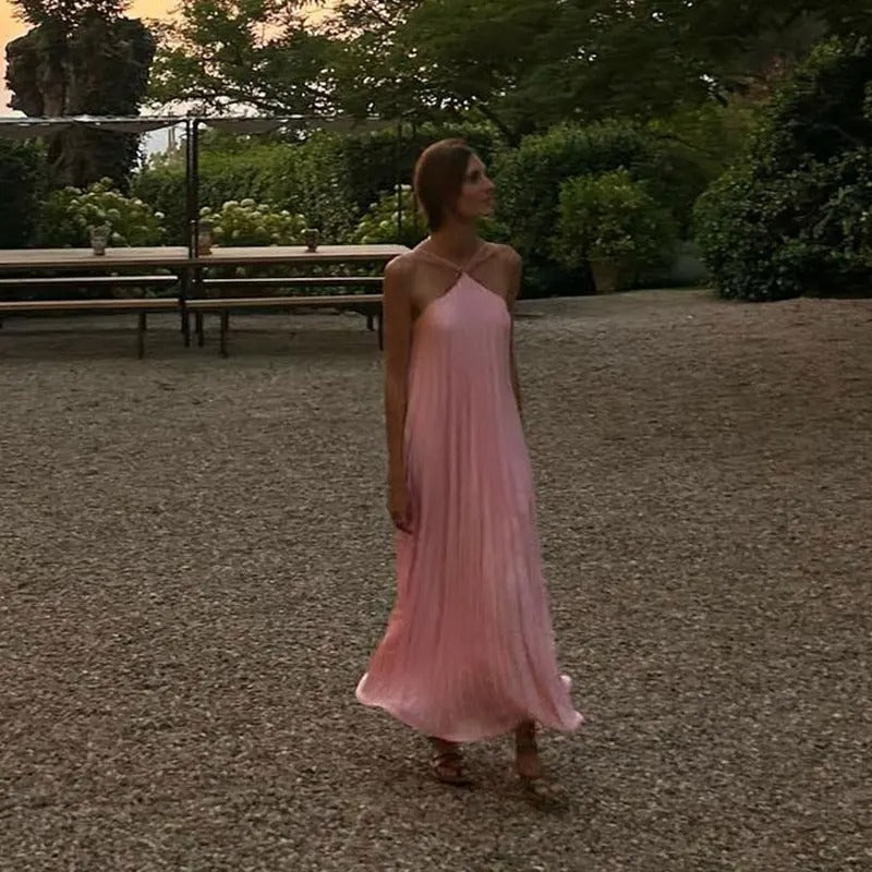 Image of Women's Pleated Halter Maxi Dress