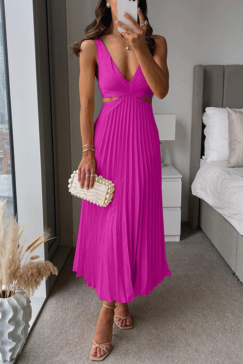 Image of Women's Pleated V-Neck A-Line Midi Dress