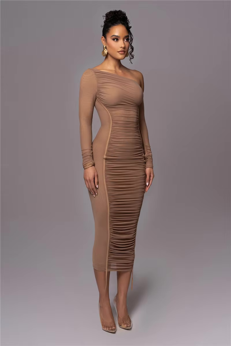 Image of Women's Ruched Bodycon Midi Dress