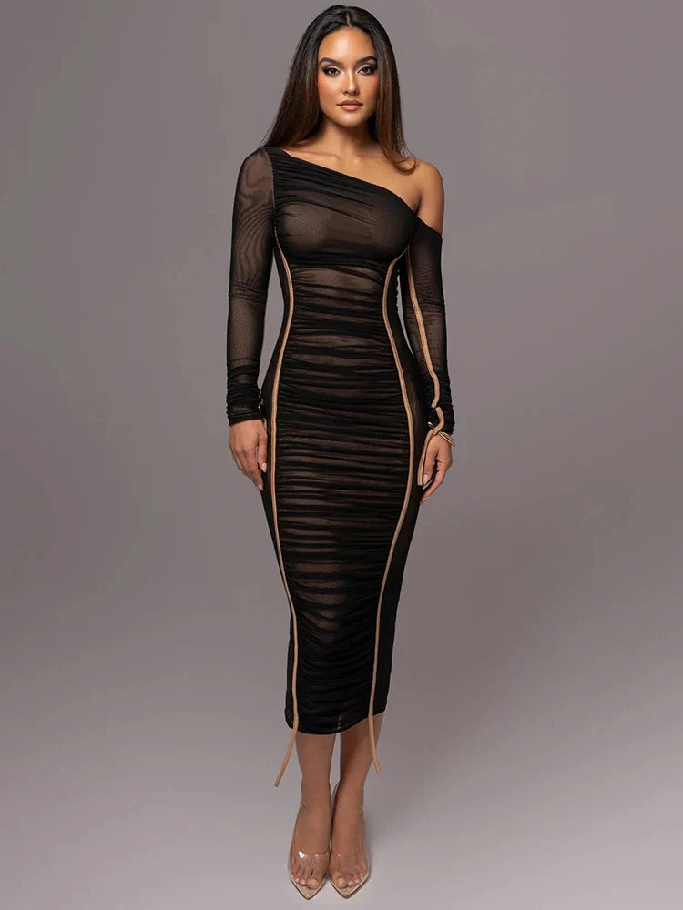 Image of Women's Ruched Bodycon Midi Dress