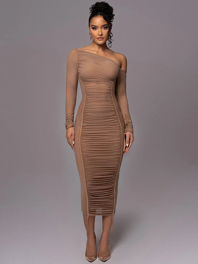 Image of Women's Ruched Bodycon Midi Dress