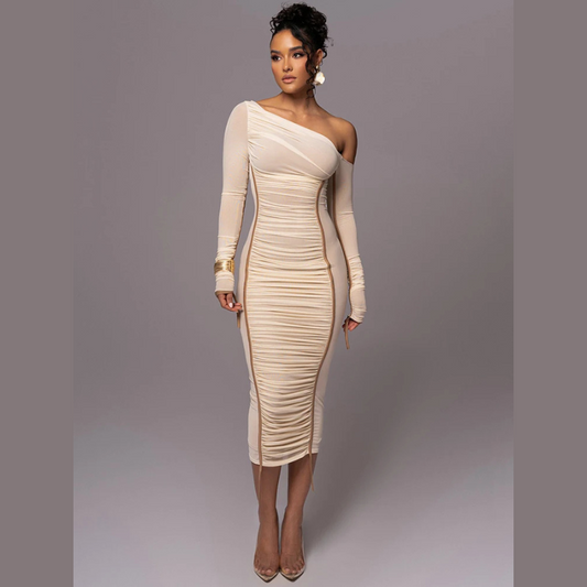 Image of Women's Ruched Bodycon Midi Dress