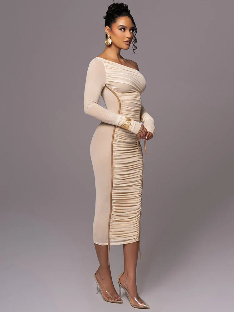 Image of Women's Ruched Bodycon Midi Dress
