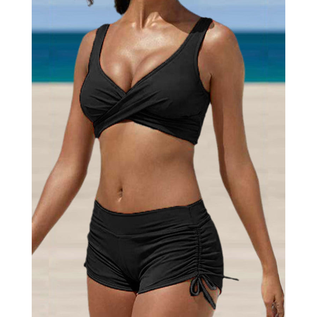 Image of Women's Ruched Shorts Two-Piece Swimsuit