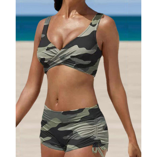 Image of Women's Ruched Shorts Two-Piece Swimsuit